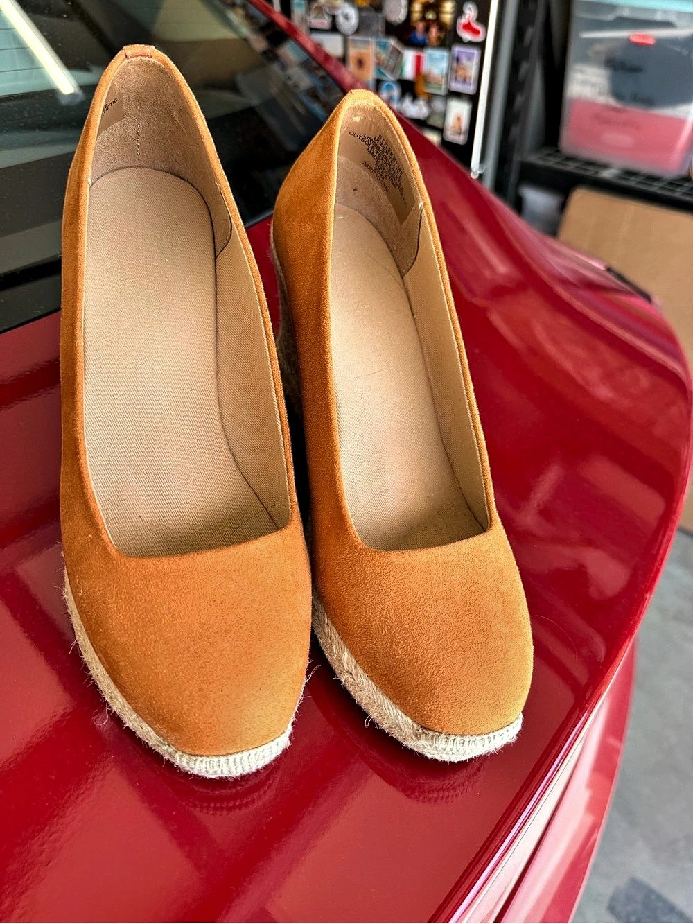 J Crew Orange Suede Wedge Sandals